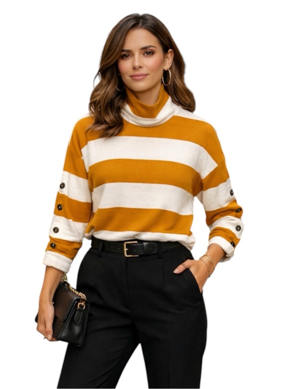 Madewell Striped Turtleneck Slouchy Cotton Slub Cozy Knit Top Yellow Size XS
DD